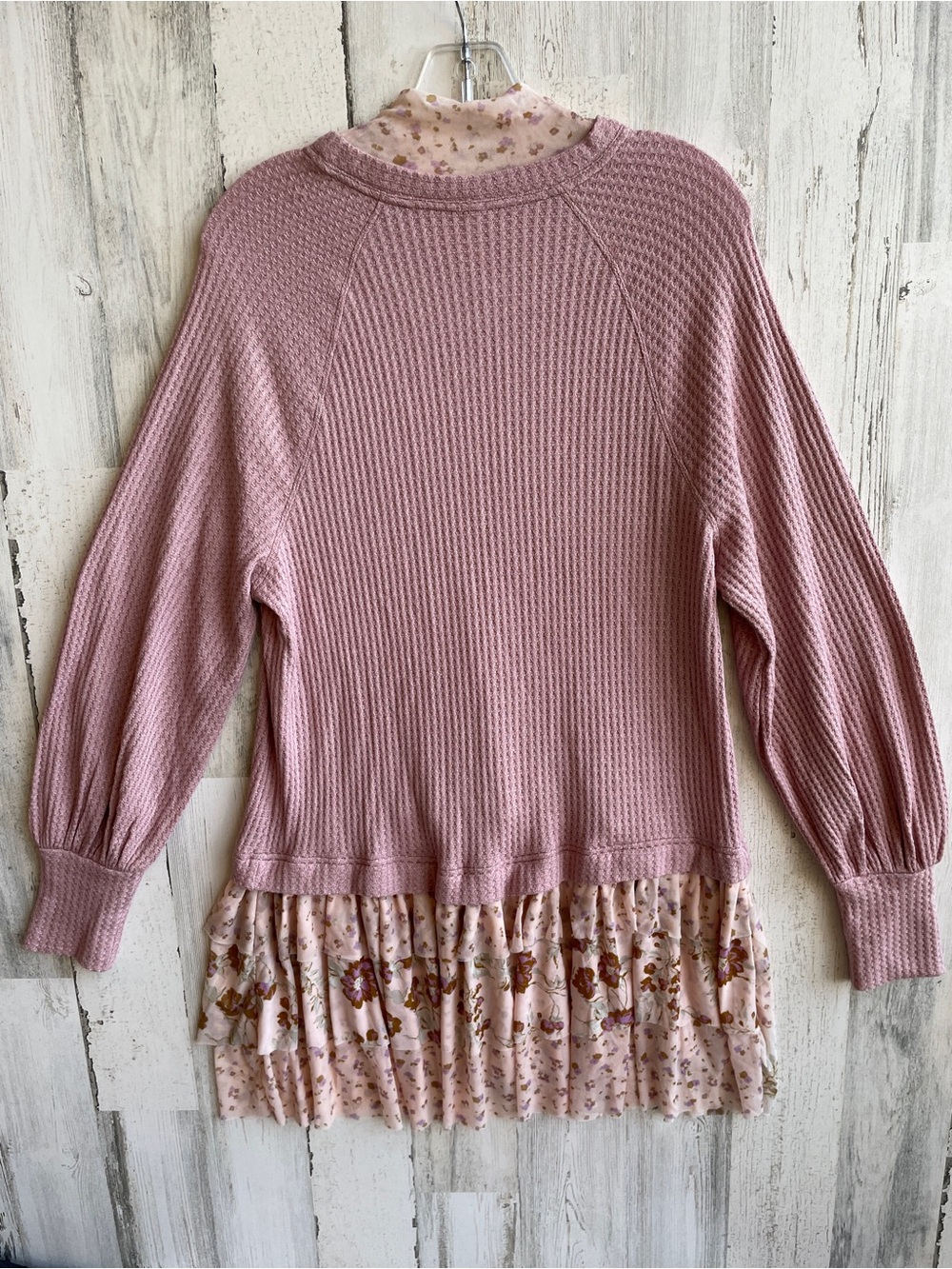 Free People Opposite Attraction Mini Dress Tunic Dusty Mauve Floral Ruffle SZ S - Picture 7 of 15